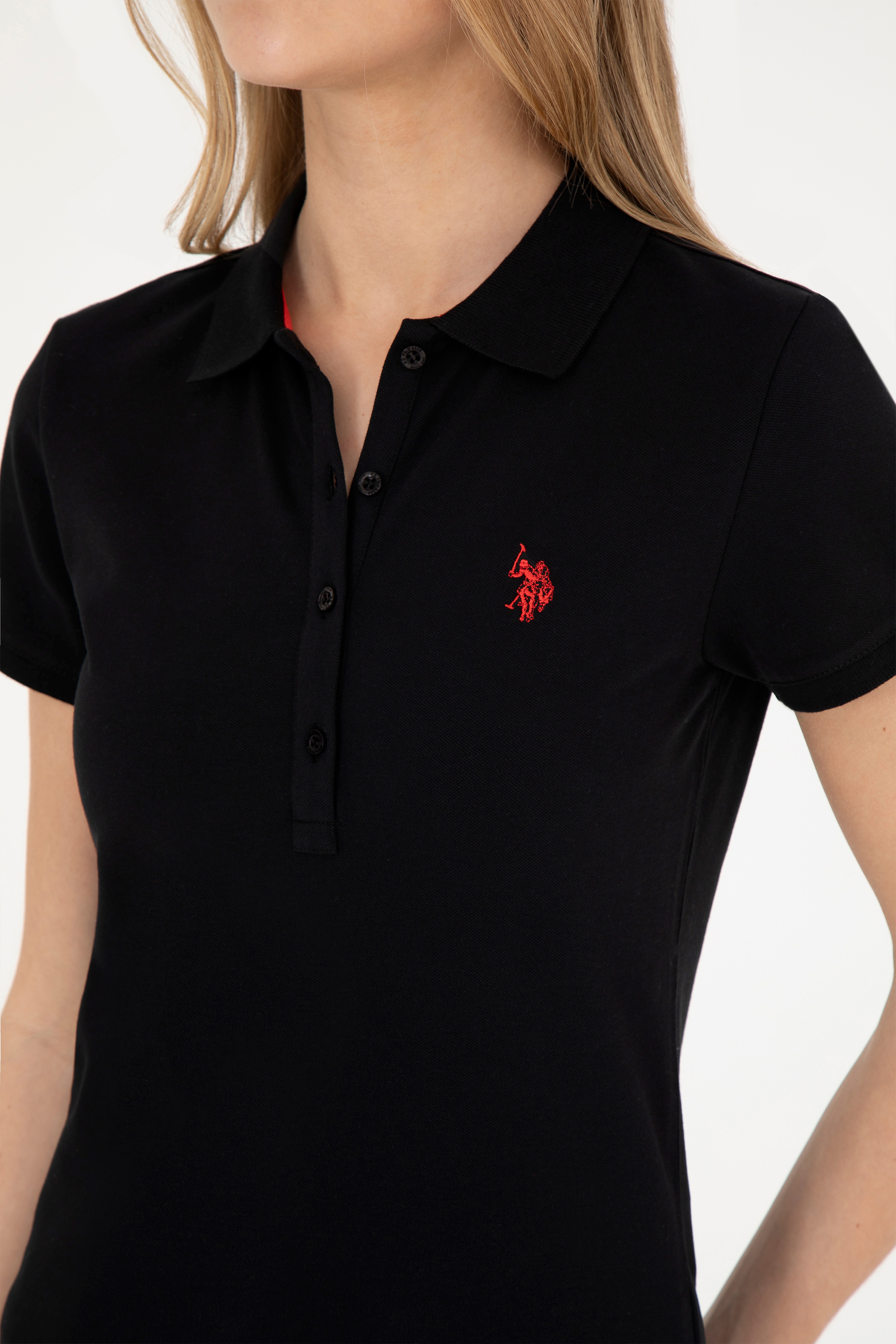 Kadın Siyah Basic Polo Yaka Tişört - Image 7