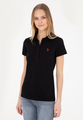 Kadın Siyah Basic Polo Yaka Tişört - 50280057134