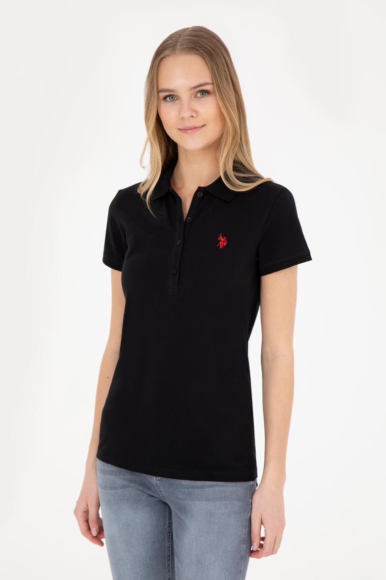 Kadın Siyah Basic Polo Yaka Tişört - 50280057134