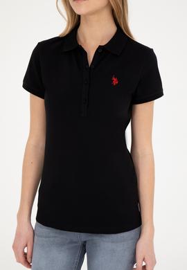 Kadın Siyah Basic Polo Yaka Tişört - 50280057134