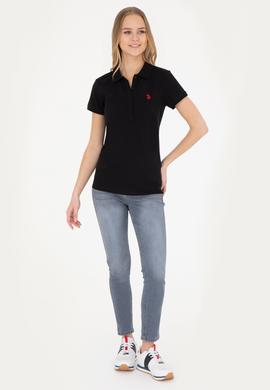 Kadın Siyah Basic Polo Yaka Tişört - 50280057134
