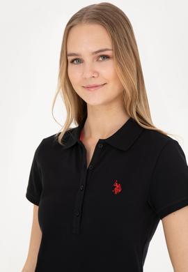 Kadın Siyah Basic Polo Yaka Tişört - 50280057134