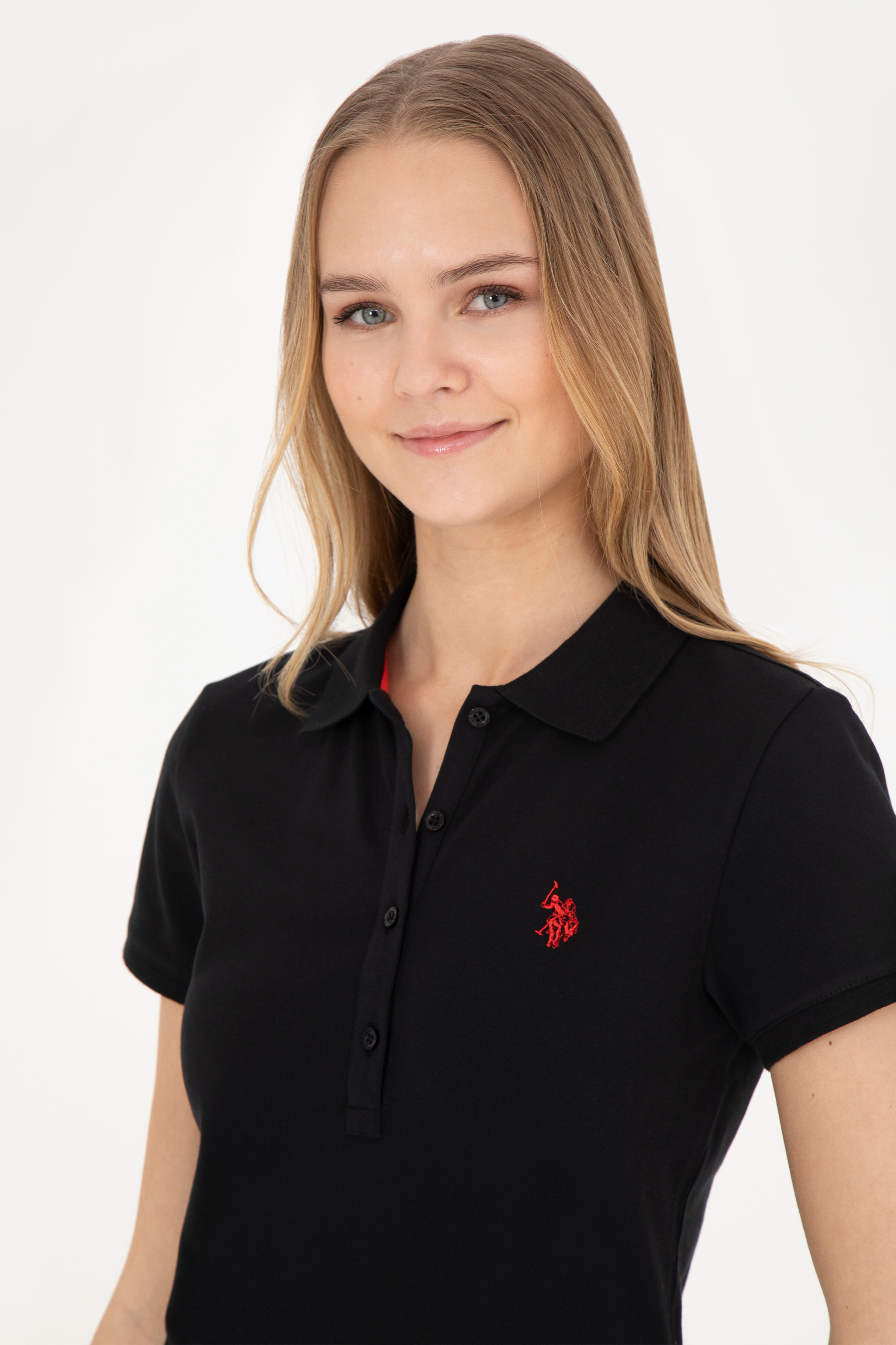 Kadın Siyah Basic Polo Yaka Tişört