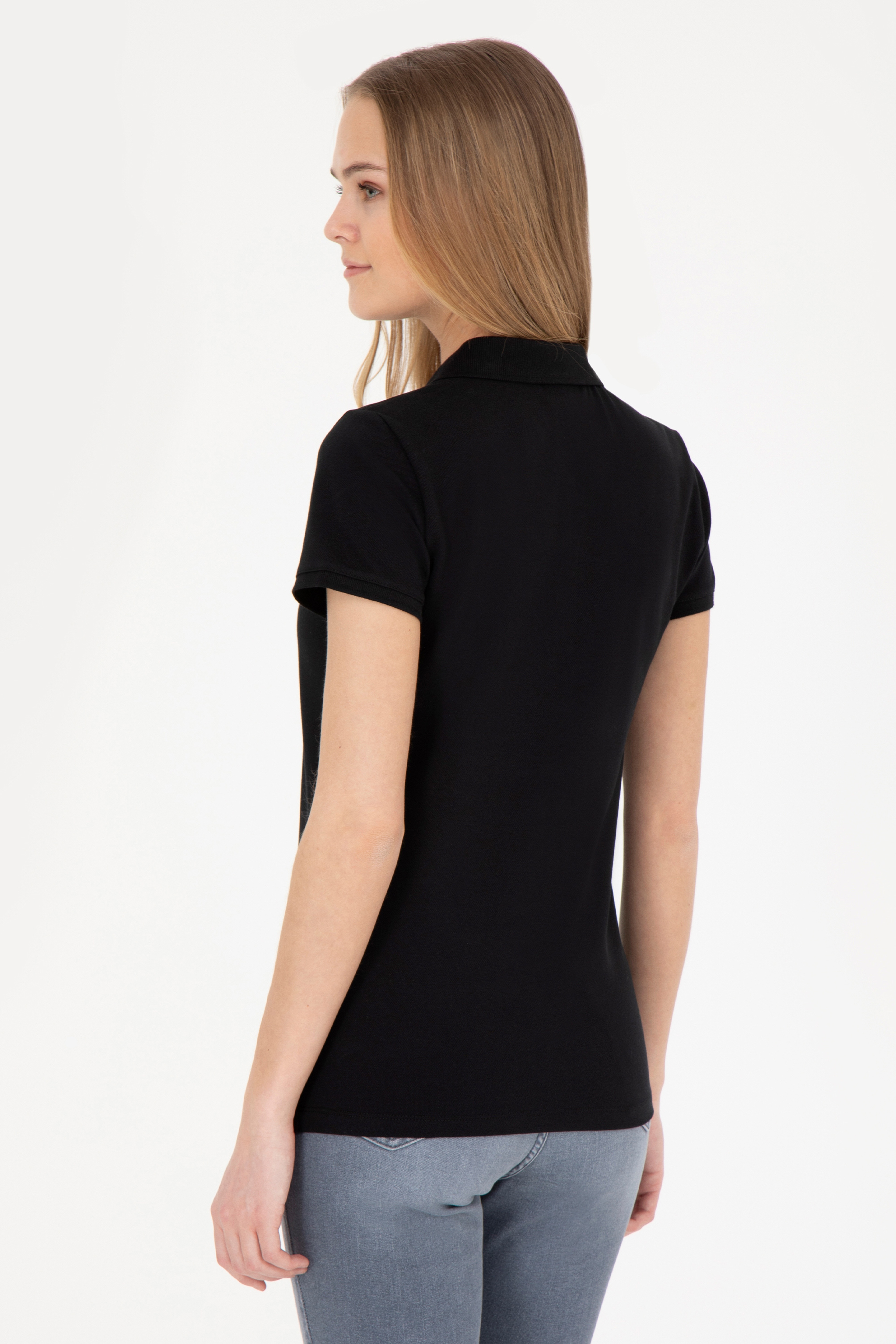 Kadın Siyah Basic Polo Yaka Tişört