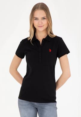 Kadın Siyah Basic Polo Yaka Tişört - 50280057134