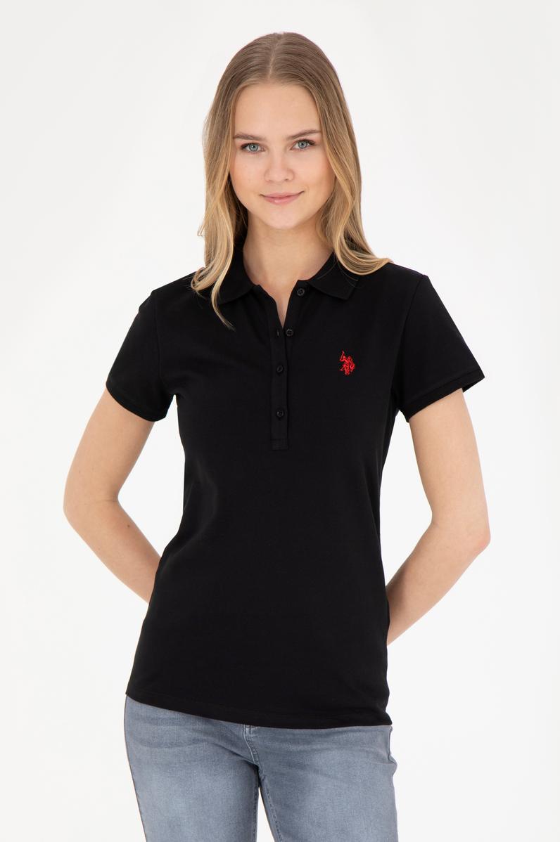 Kadın Siyah Basic Polo Yaka Tişört