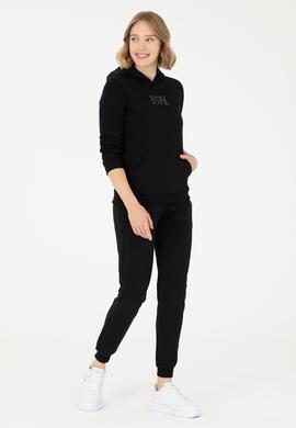 Kadın Siyah Basic Kapüşonlu Sweatshirt - 50289536036