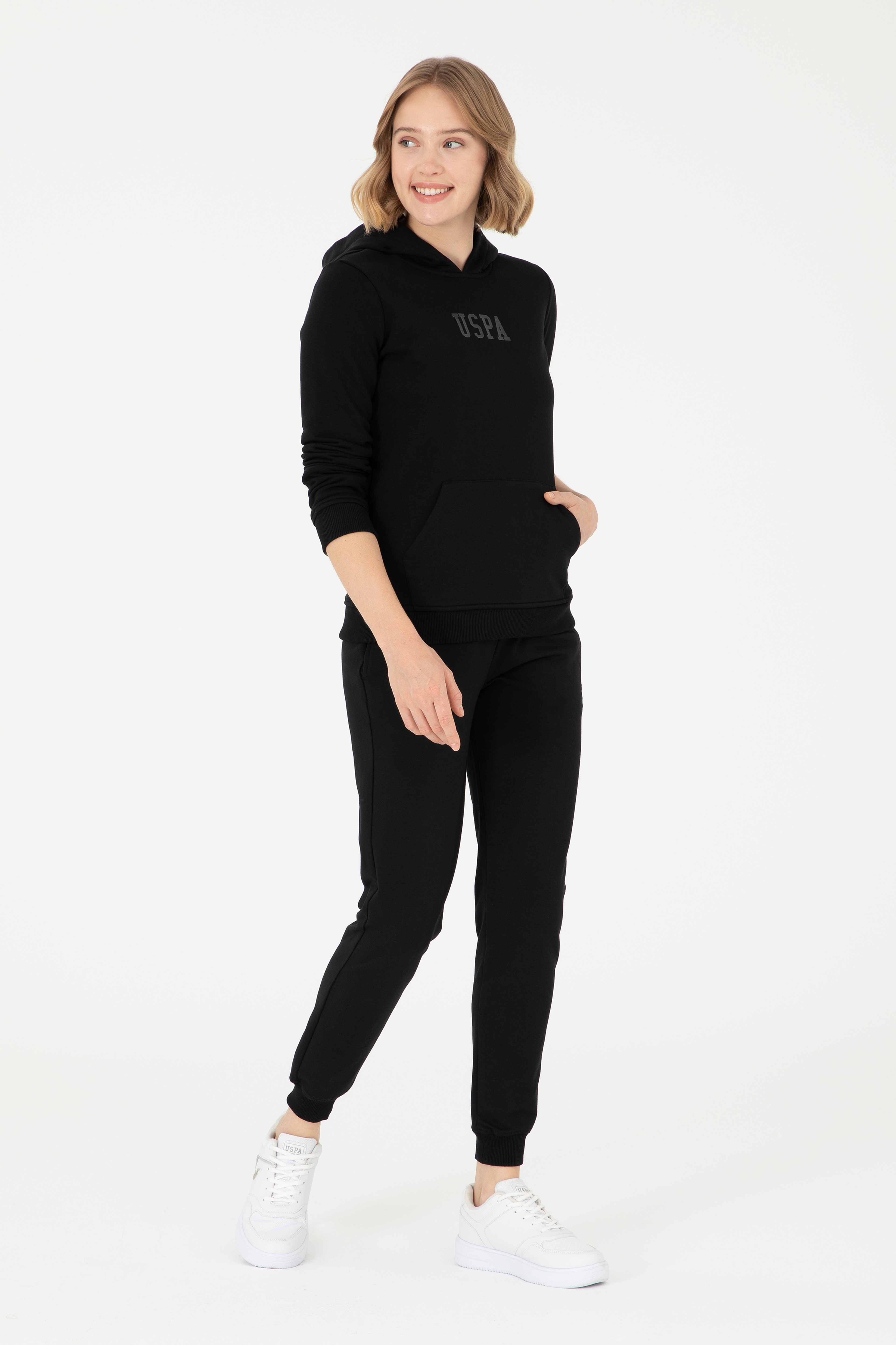 Kadın Siyah Basic Kapüşonlu Sweatshirt - Image 4