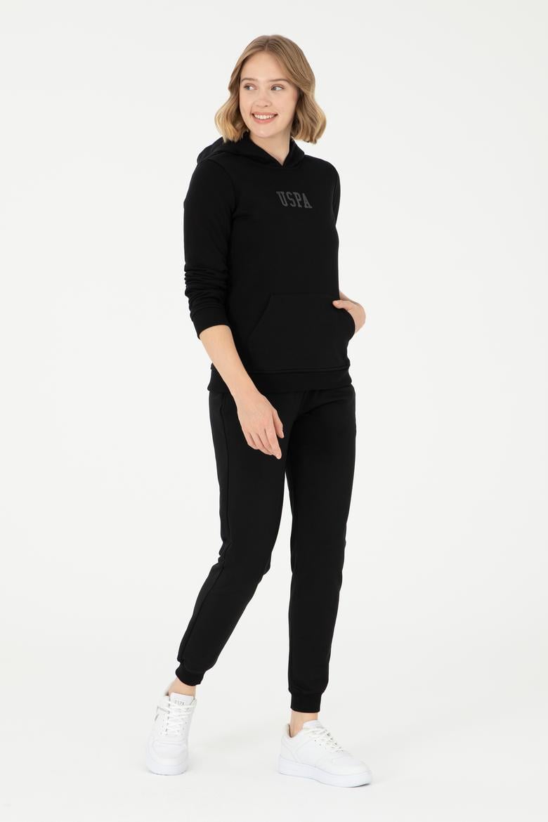 Kadın Siyah Basic Kapüşonlu Sweatshirt - 50289536036