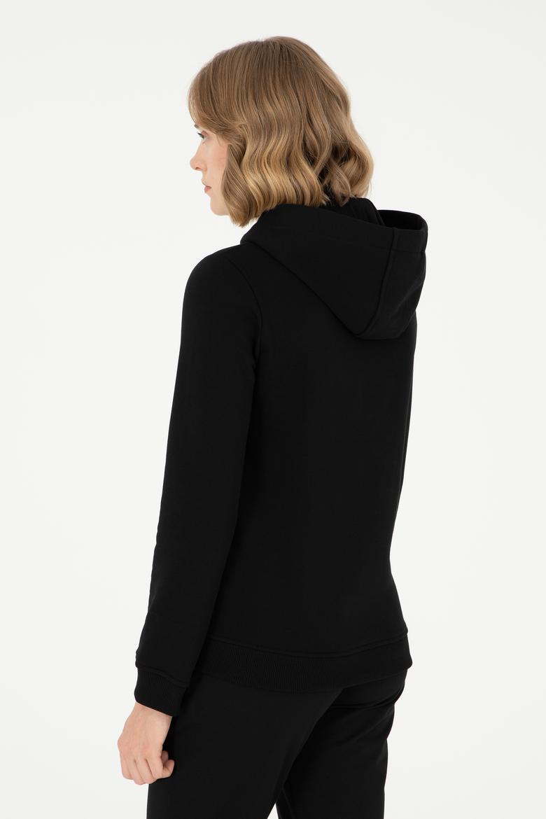 Kadın Siyah Basic Kapüşonlu Sweatshirt - 50289536036