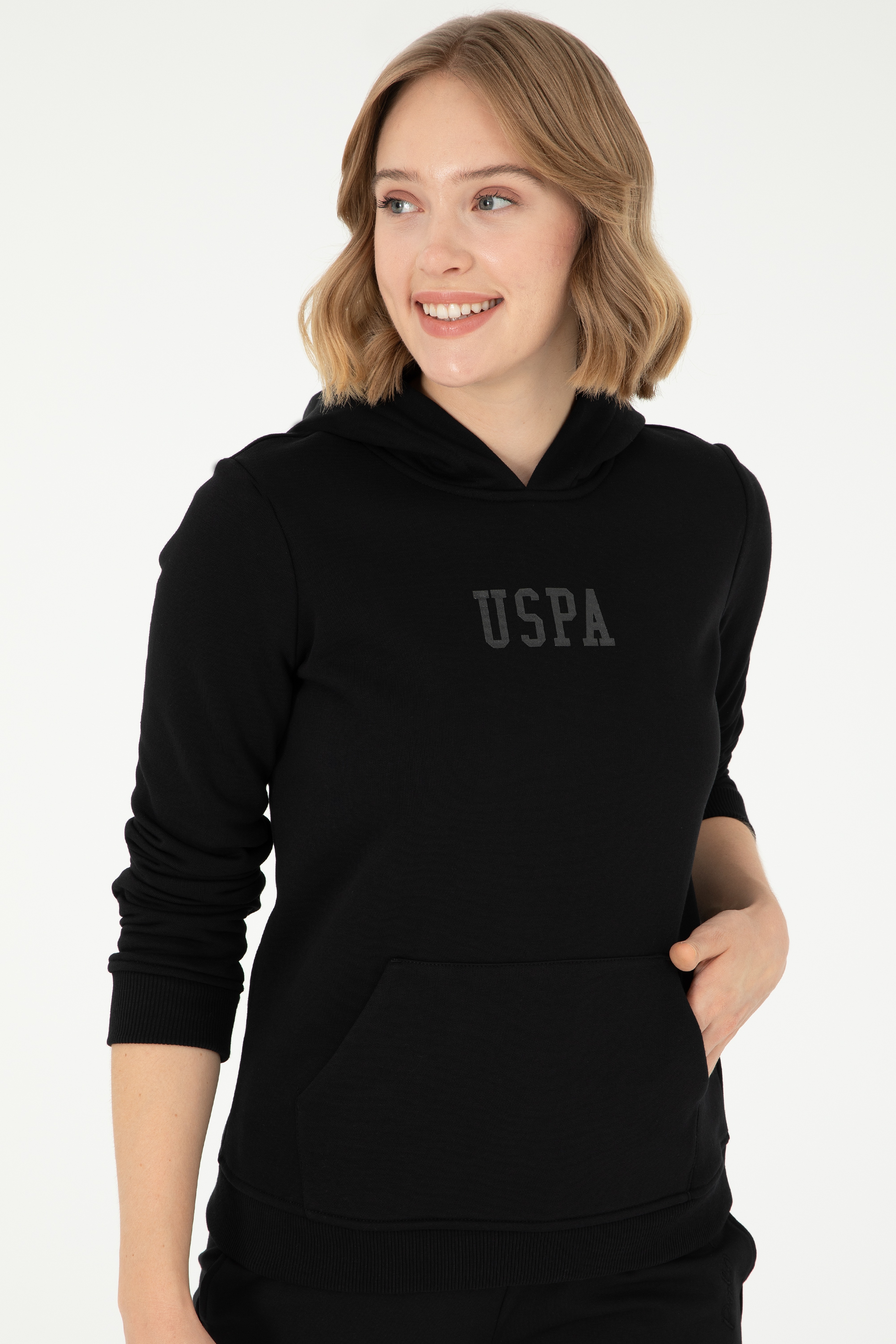 Kadın Siyah Basic Kapüşonlu Sweatshirt