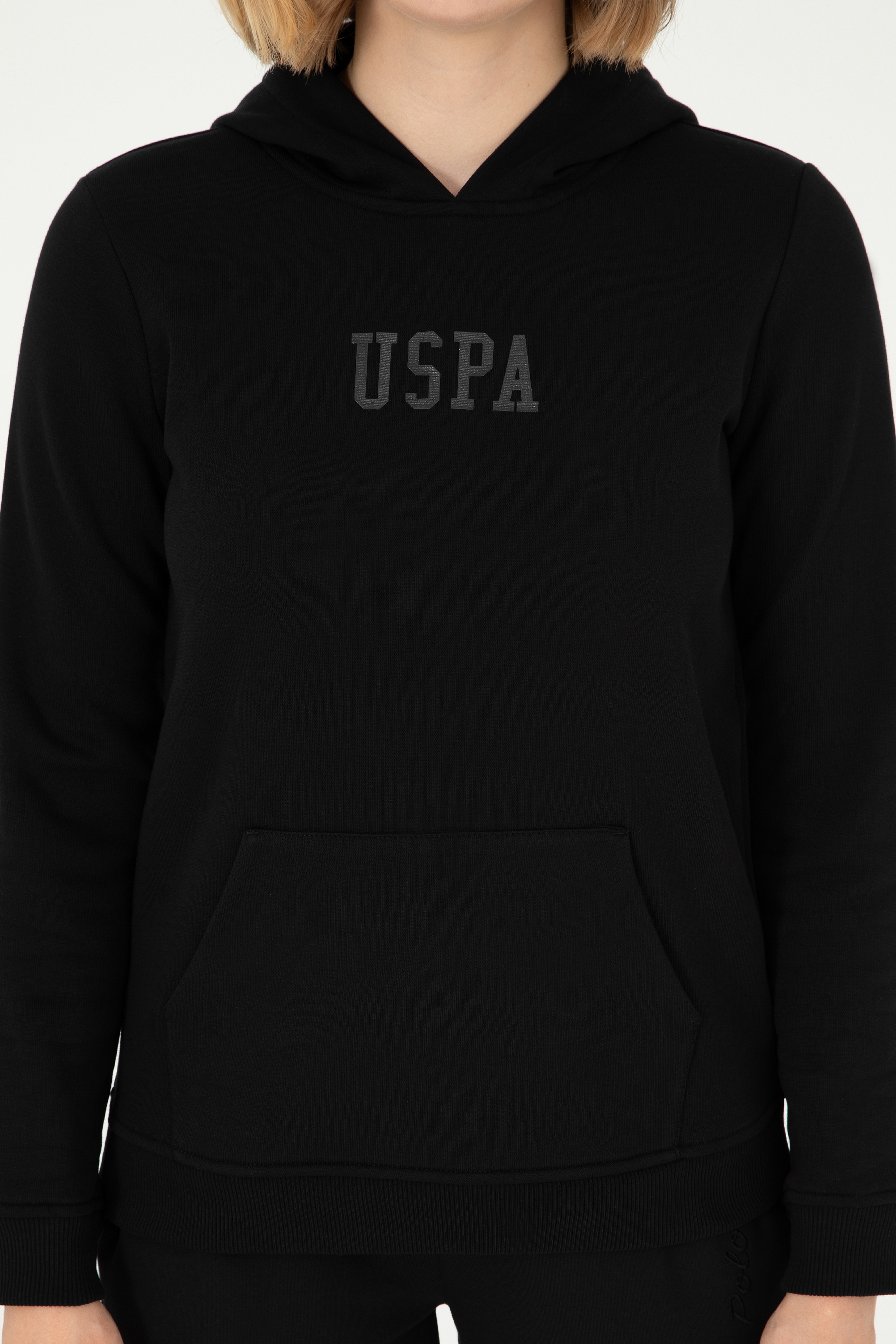 Kadın Siyah Basic Kapüşonlu Sweatshirt - Image 6