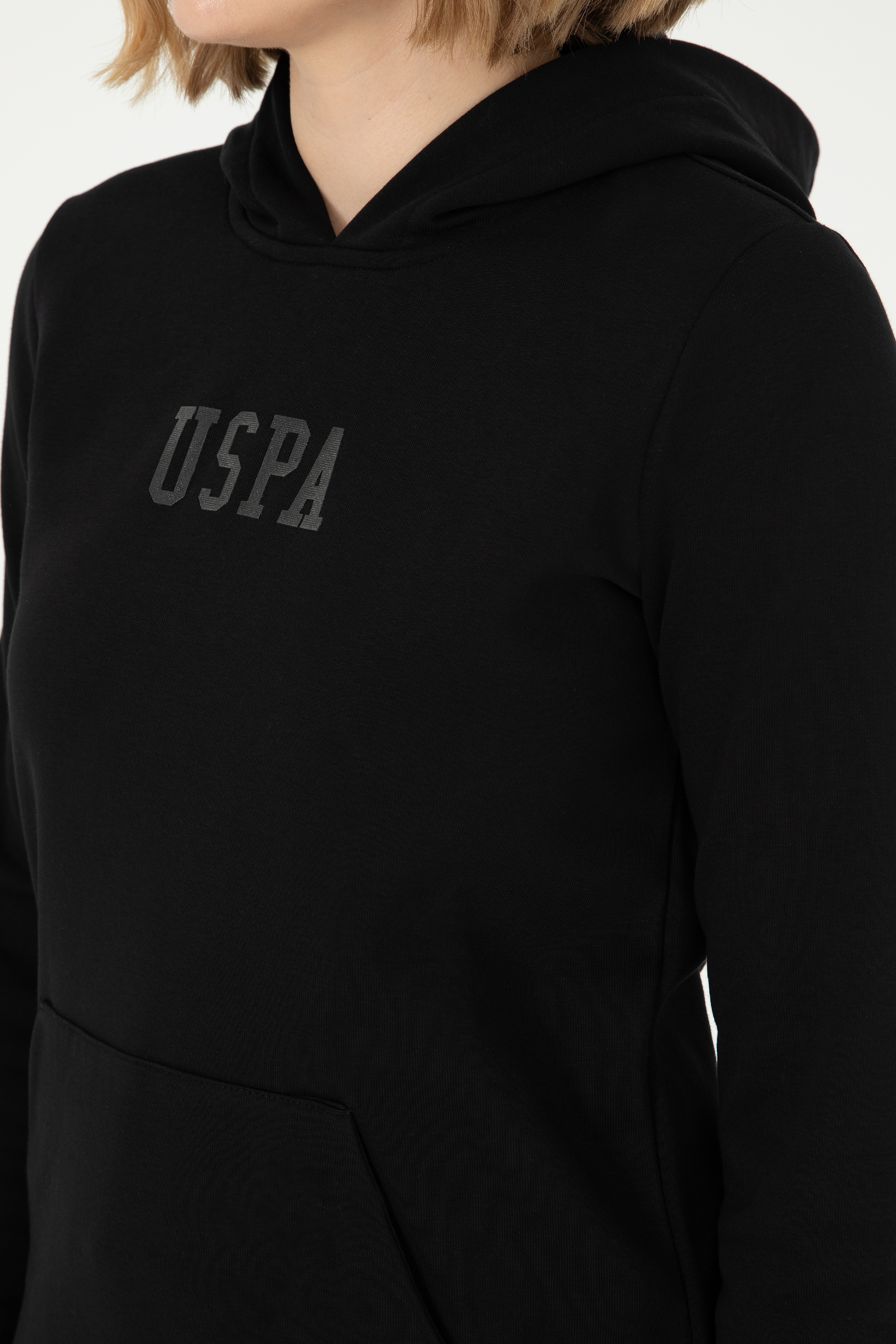 Kadın Siyah Basic Kapüşonlu Sweatshirt - Image 7