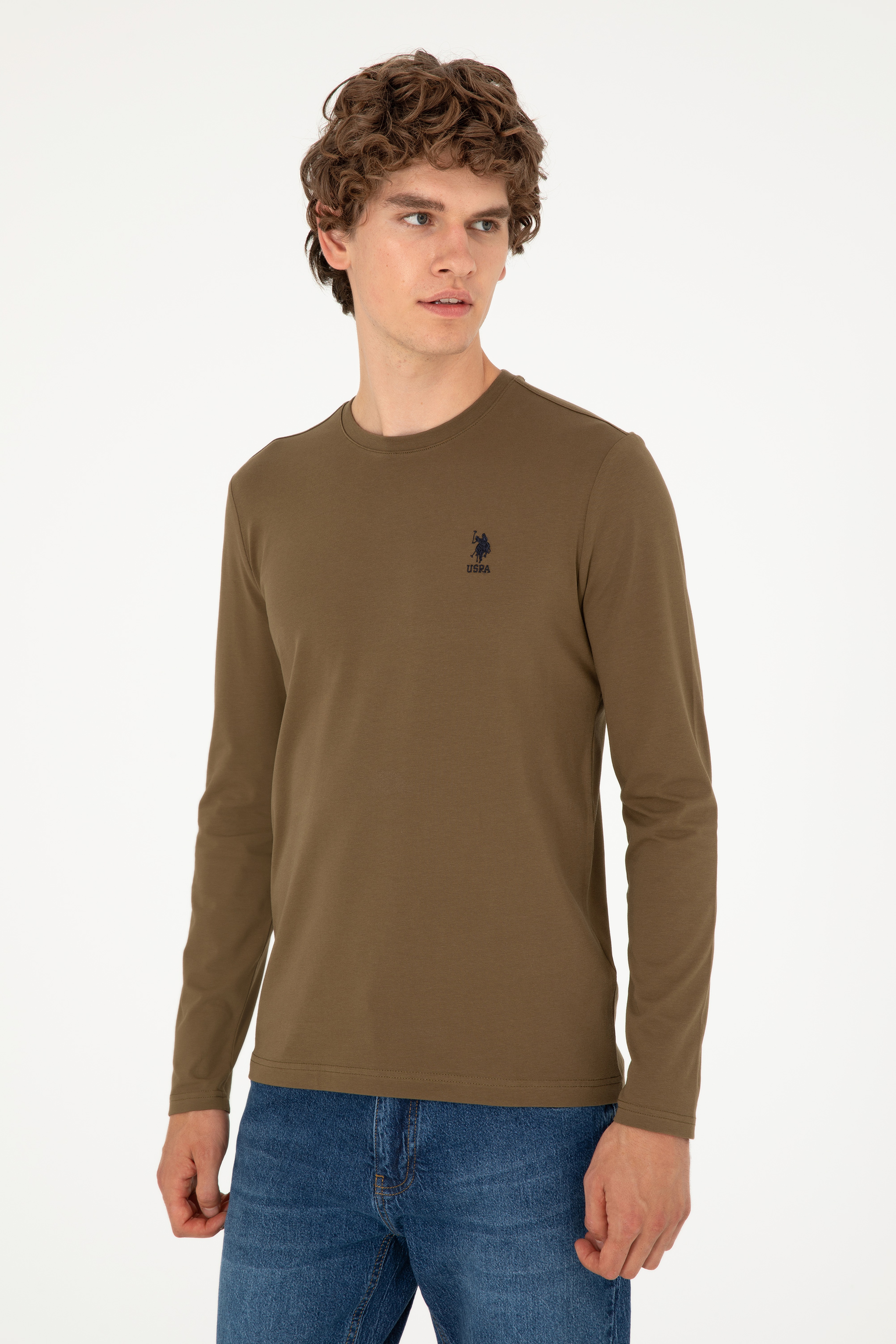 Erkek Haki Basic Sweatshirt