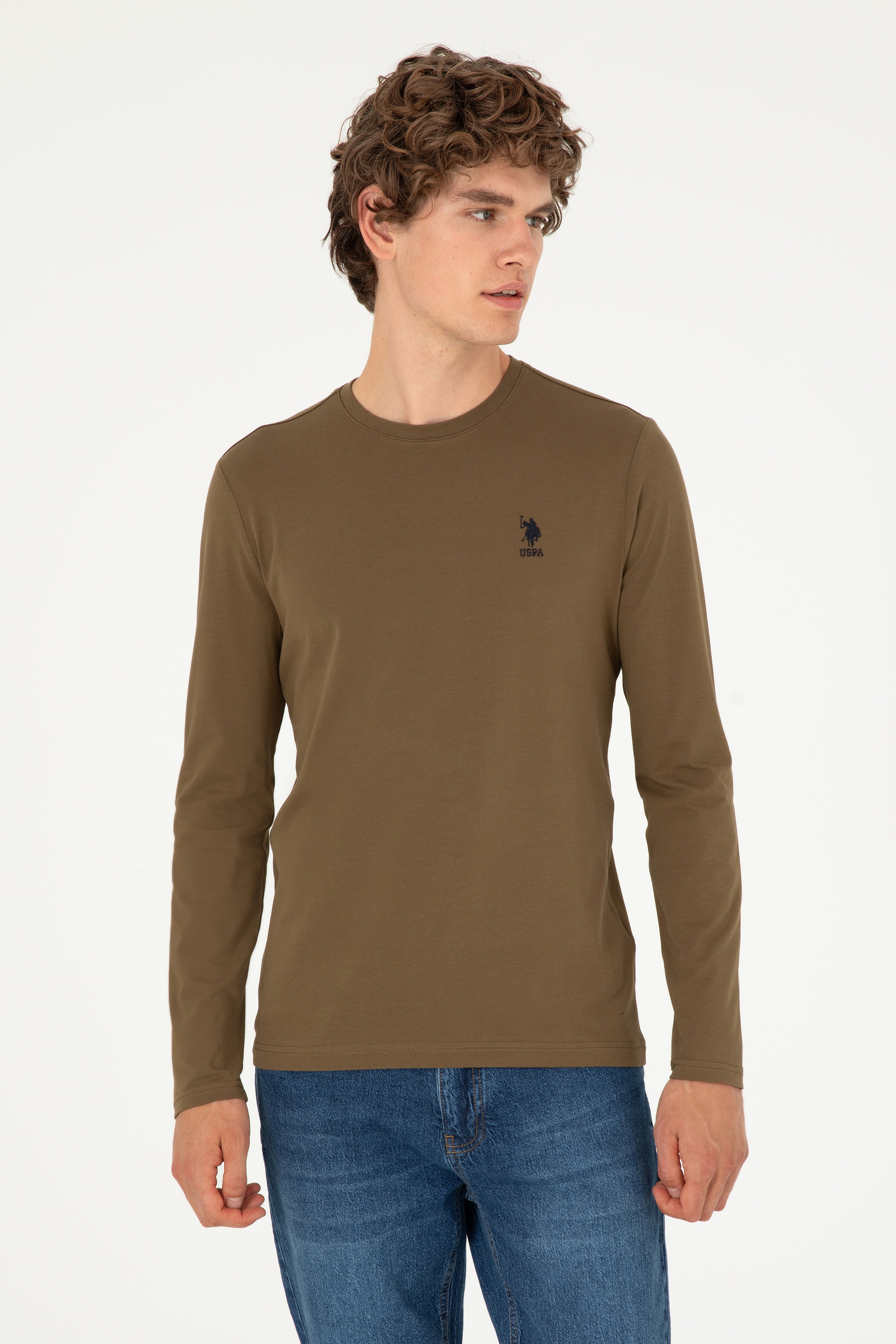 Erkek Haki Basic Sweatshirt - Image 1