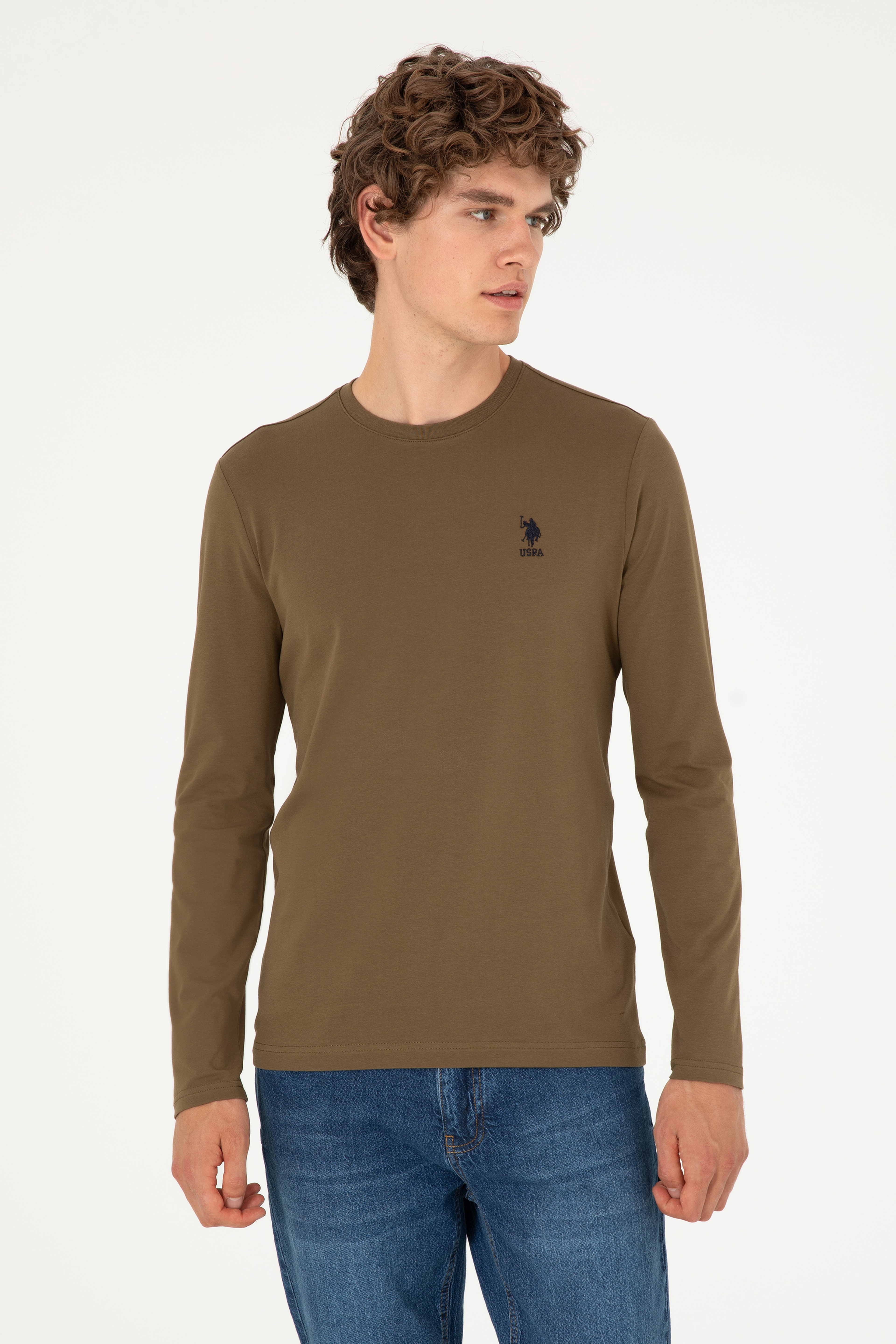 Erkek Haki Basic Sweatshirt