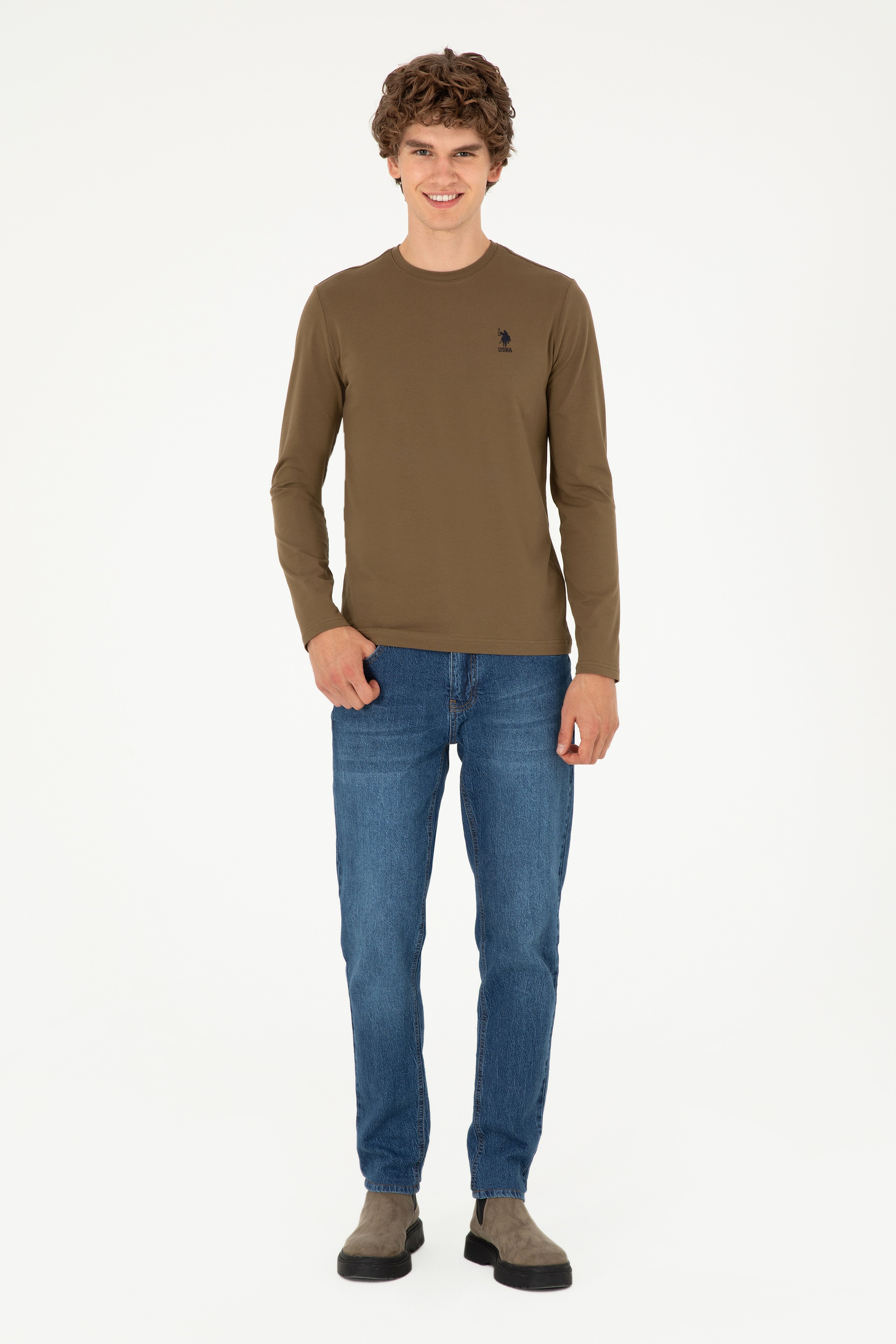 Erkek Haki Basic Sweatshirt - Image 4