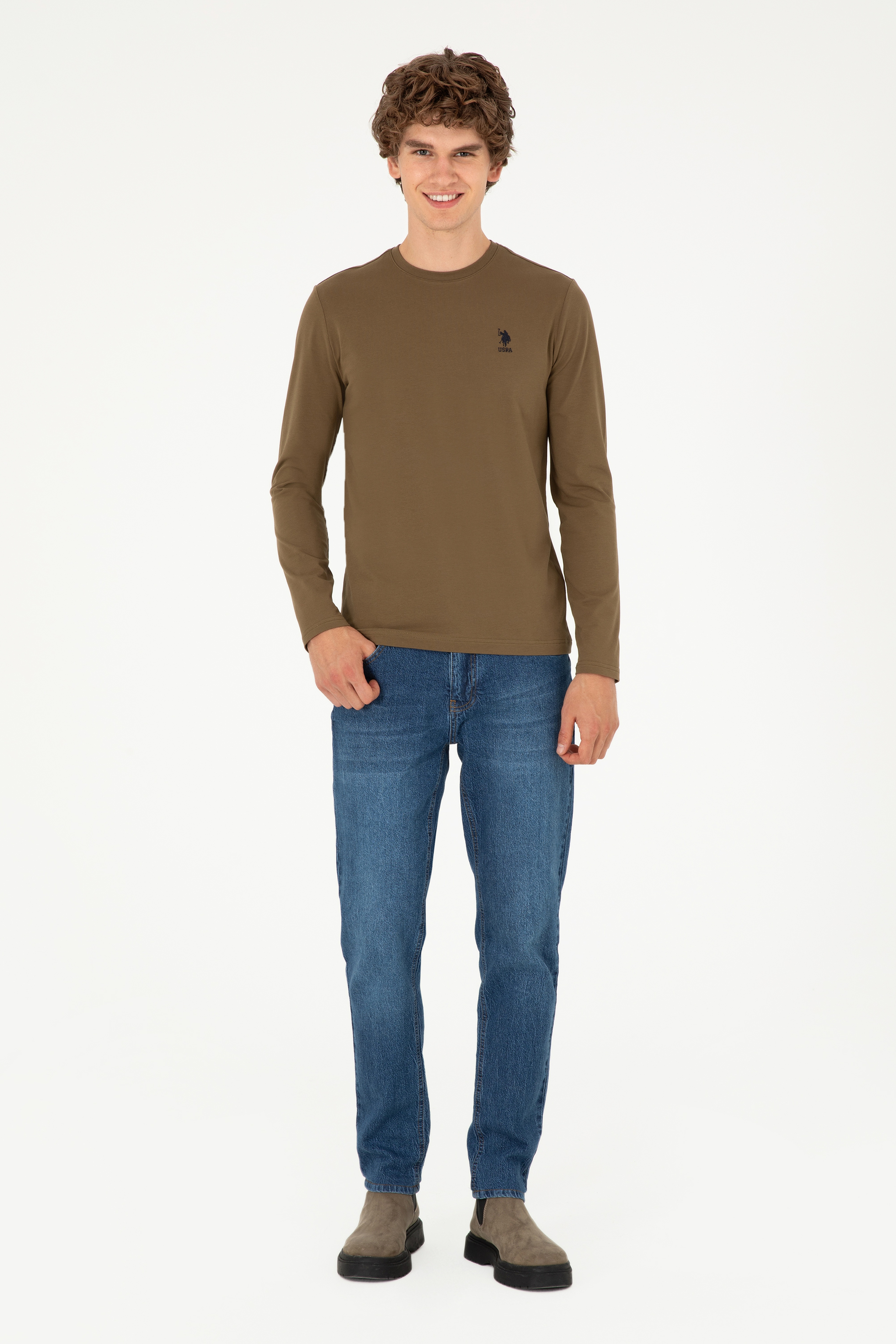 Erkek Haki Basic Sweatshirt