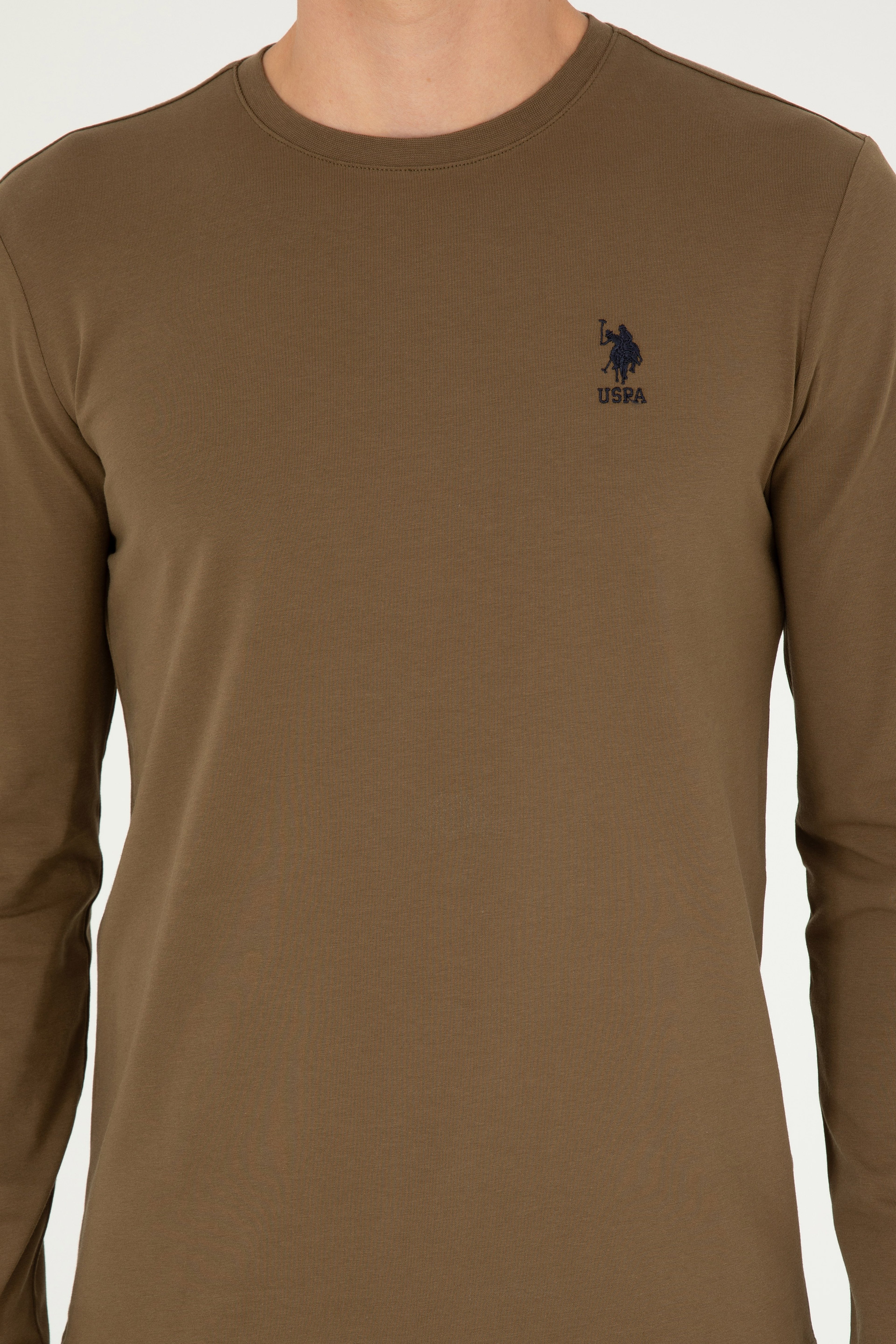 Erkek Haki Basic Sweatshirt - Image 6