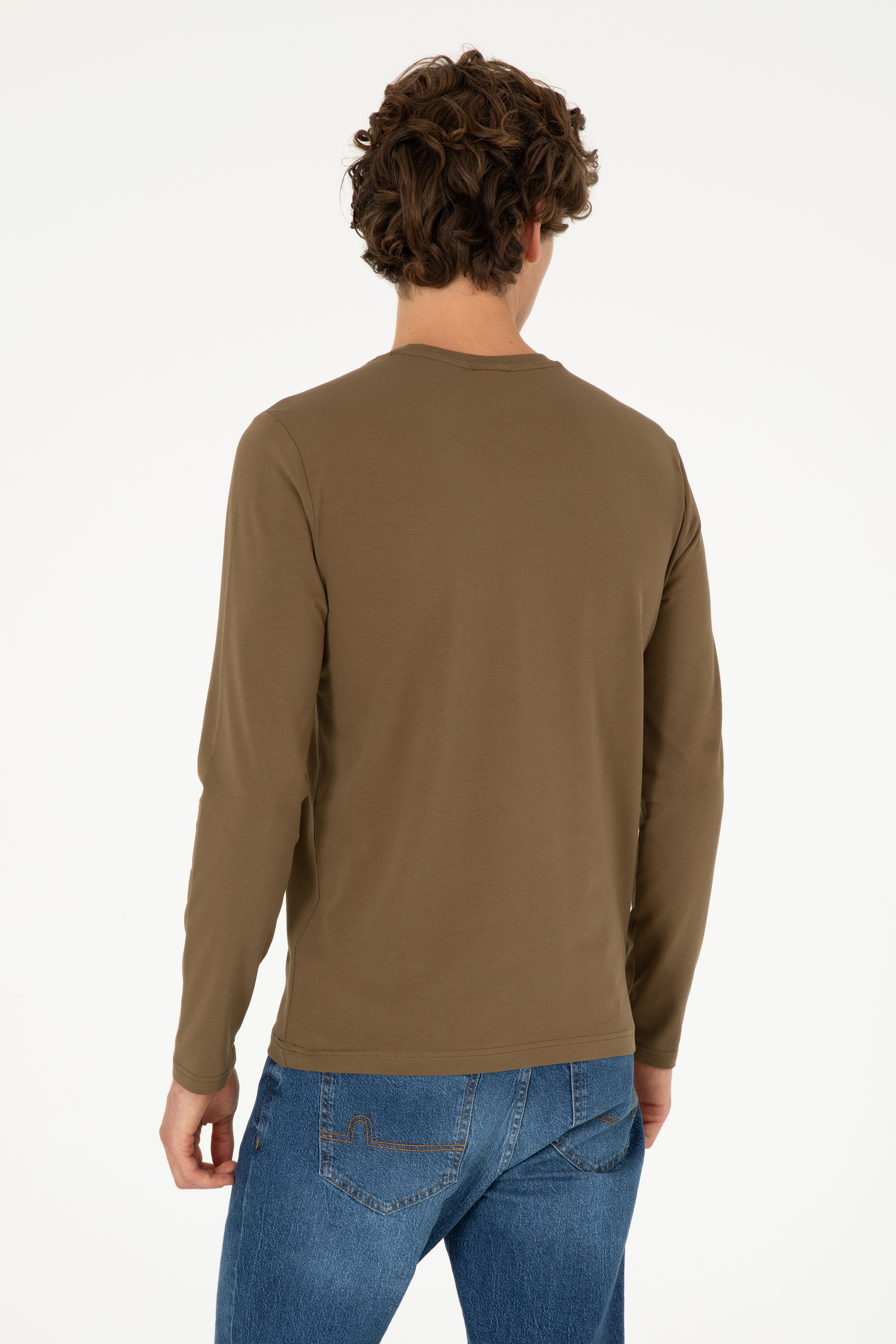 Erkek Haki Basic Sweatshirt