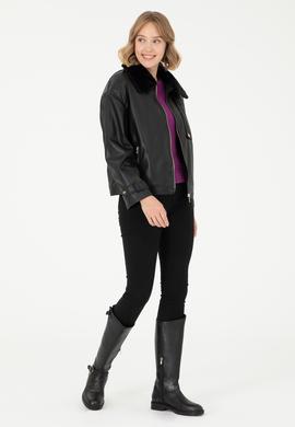 Kadın Siyah Deri Ceket - 50297228004