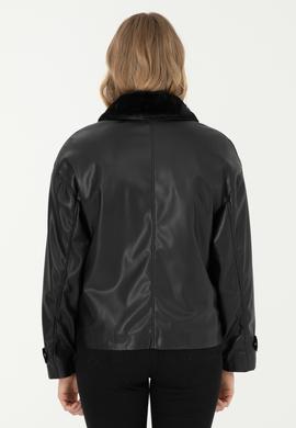 Kadın Siyah Deri Ceket - 50297228004