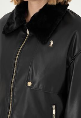 Kadın Siyah Deri Ceket - 50297228004