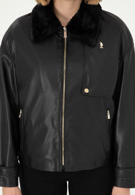 Kadın Siyah Deri Ceket - 50297228004