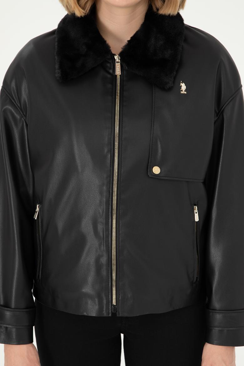 Kadın Siyah Deri Ceket - 50297228004