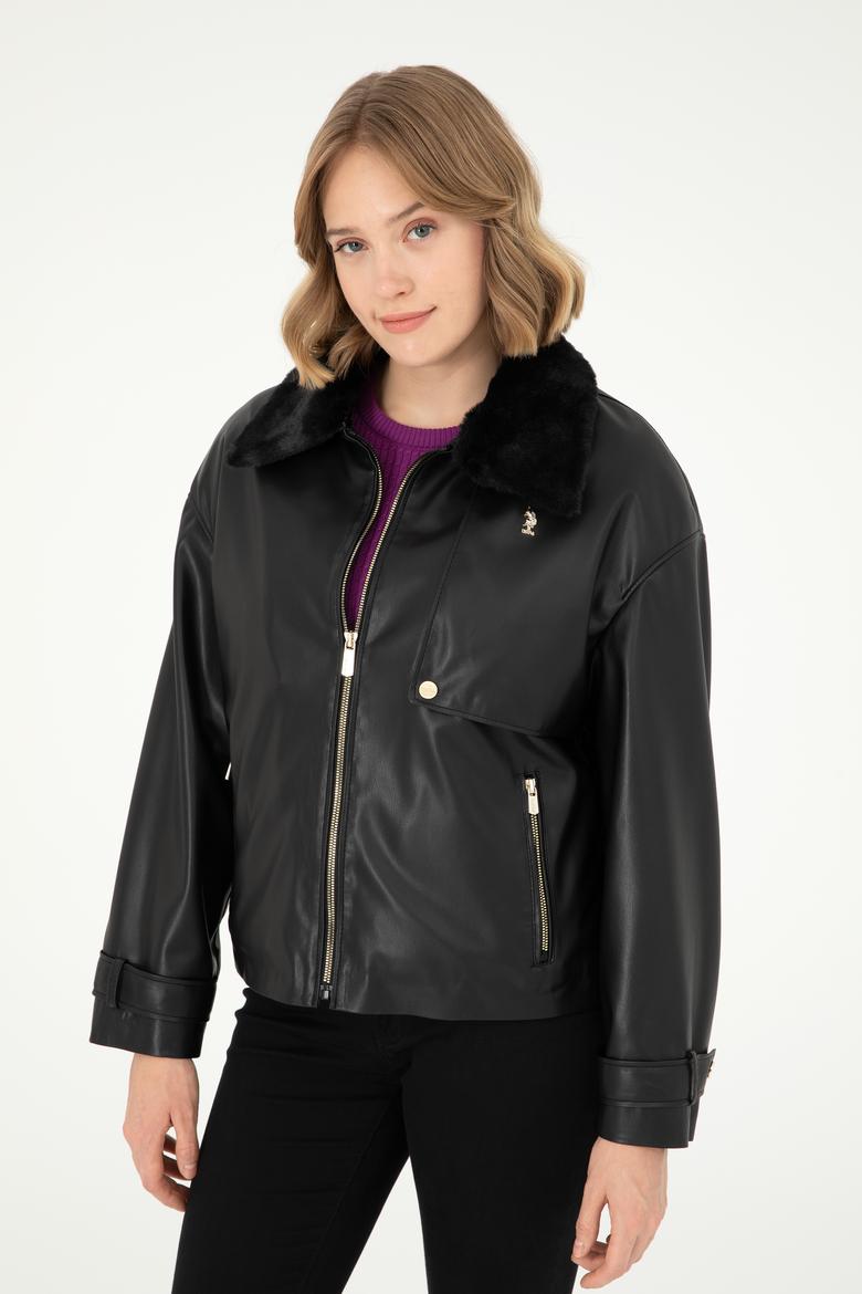 Kadın Siyah Deri Ceket - 50297228004