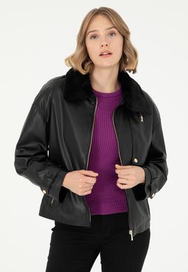 Kadın Siyah Deri Ceket - 50297228004