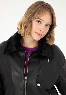 Kadın Siyah Deri Ceket - 50297228004