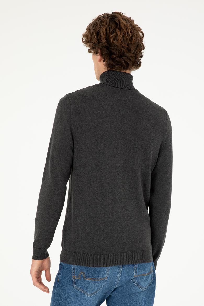 Erkek Slim Fit Boğazlı Yaka Antrasit Melanj Basic Kazak - 50293523051