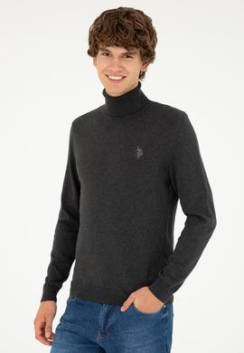 Erkek Slim Fit Boğazlı Yaka Antrasit Melanj Basic Kazak - 50293523051