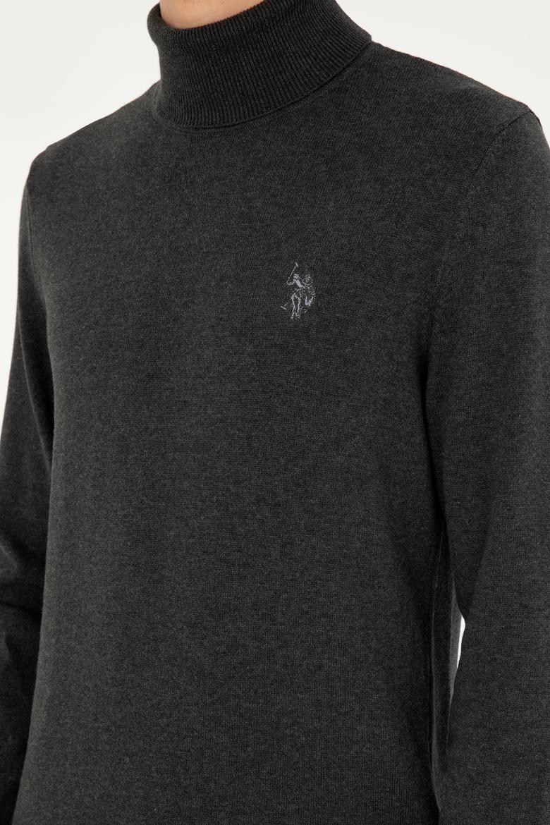 Erkek Slim Fit Boğazlı Yaka Antrasit Melanj Basic Kazak - 50293523051