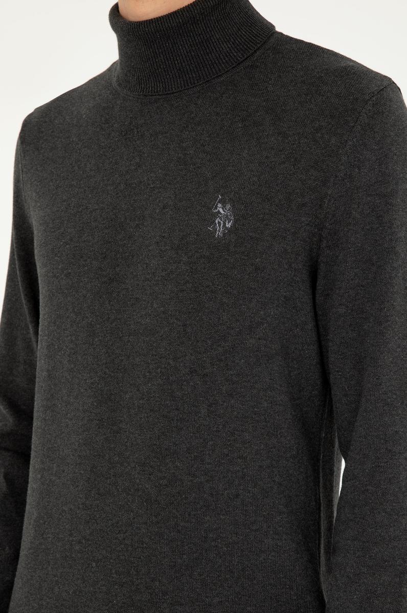 Erkek Slim Fit Boğazlı Yaka Antrasit Melanj Basic Kazak