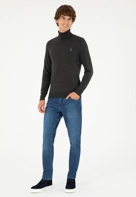 Erkek Slim Fit Boğazlı Yaka Antrasit Melanj Basic Kazak - 50293523051
