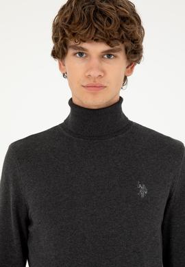 Erkek Slim Fit Boğazlı Yaka Antrasit Melanj Basic Kazak - 50293523051