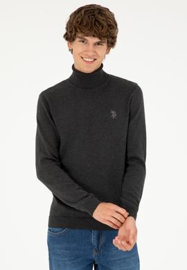 Erkek Slim Fit Boğazlı Yaka Antrasit Melanj Basic Kazak - 50293523051