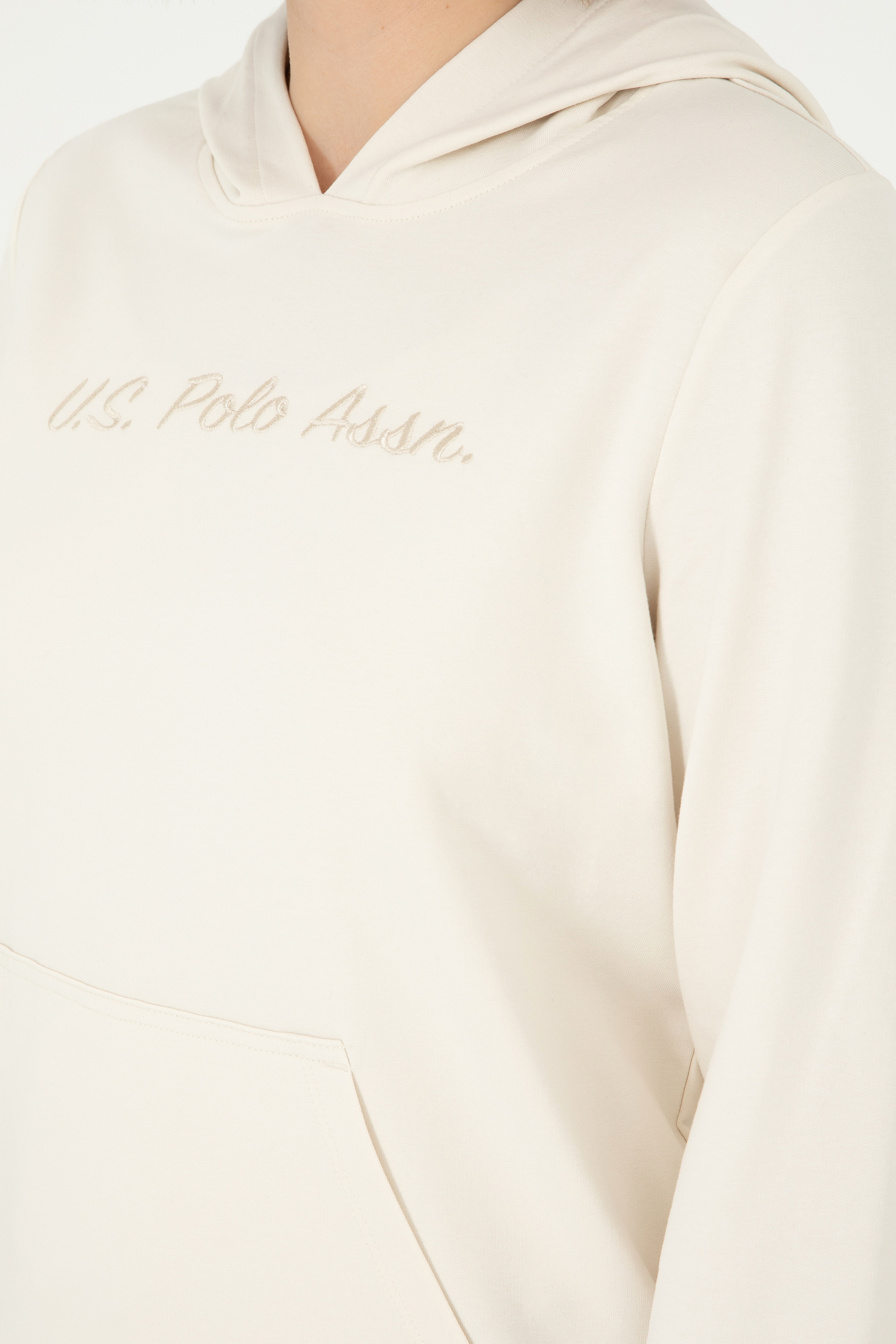 Kadın Krem Kapüşonlu Sweatshirt - Image 7