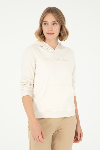 Kadın Krem Kapüşonlu Sweatshirt