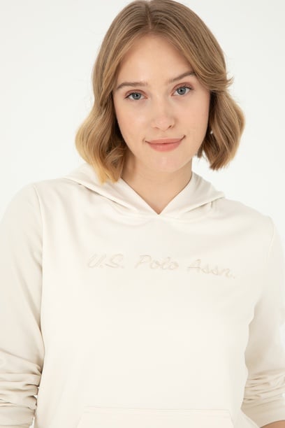 Kadın Krem Kapüşonlu Sweatshirt