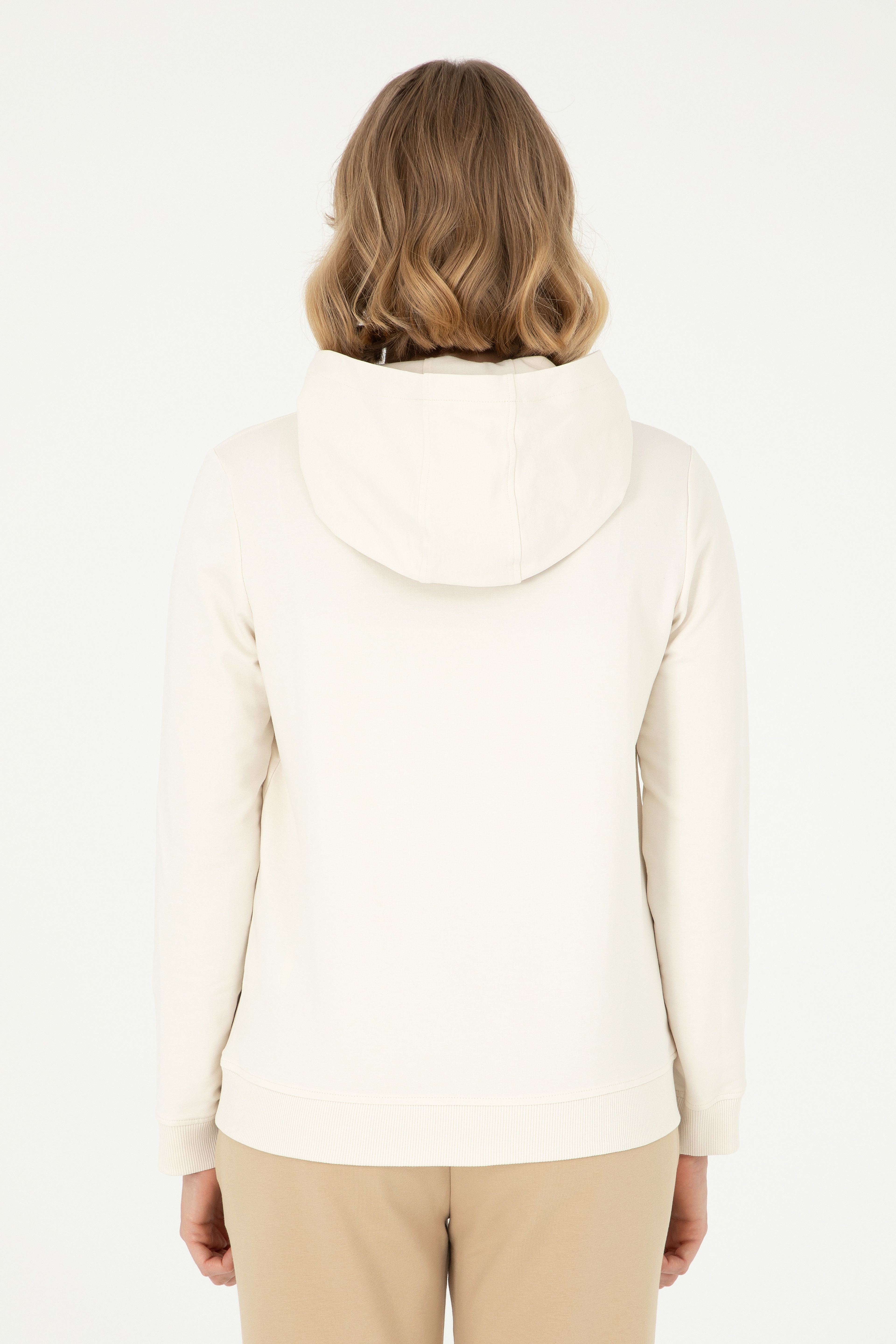 Kadın Krem Kapüşonlu Sweatshirt