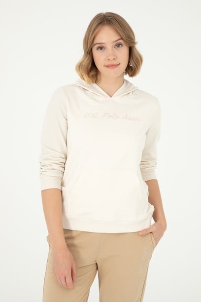 Kadın Krem Kapüşonlu Sweatshirt