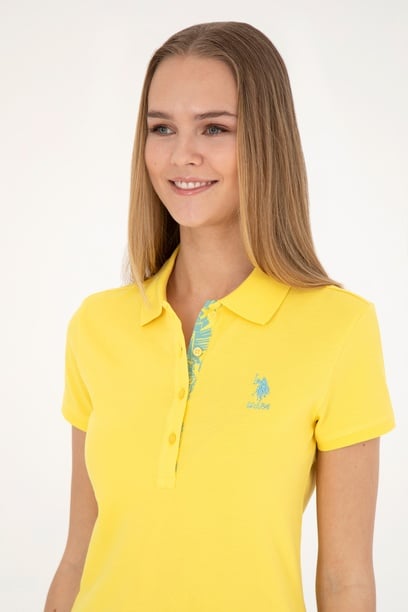 Kadın Sarı Basic Polo Yaka Tişört
