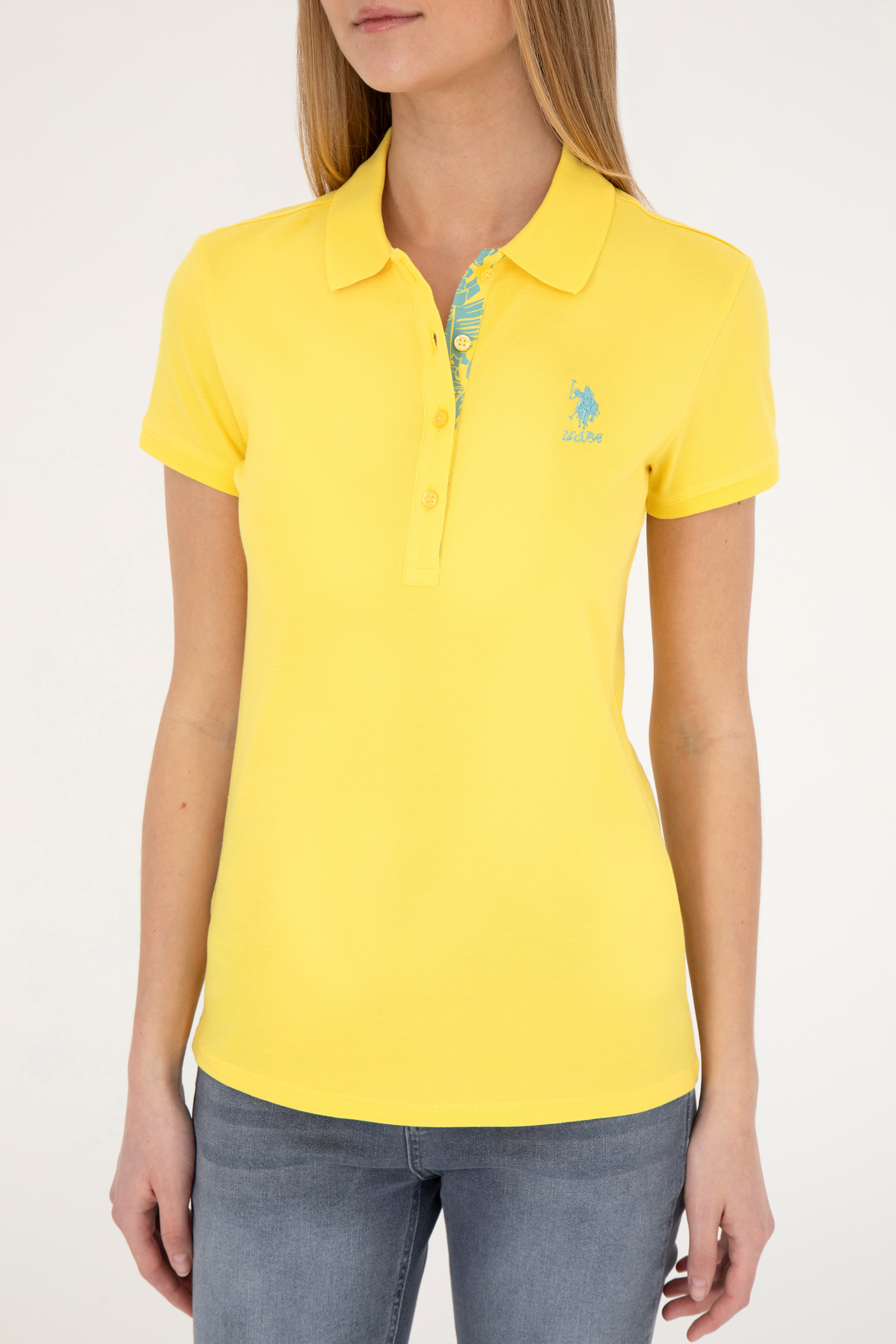 Kadın Sarı Basic Polo Yaka Tişört - Image 6