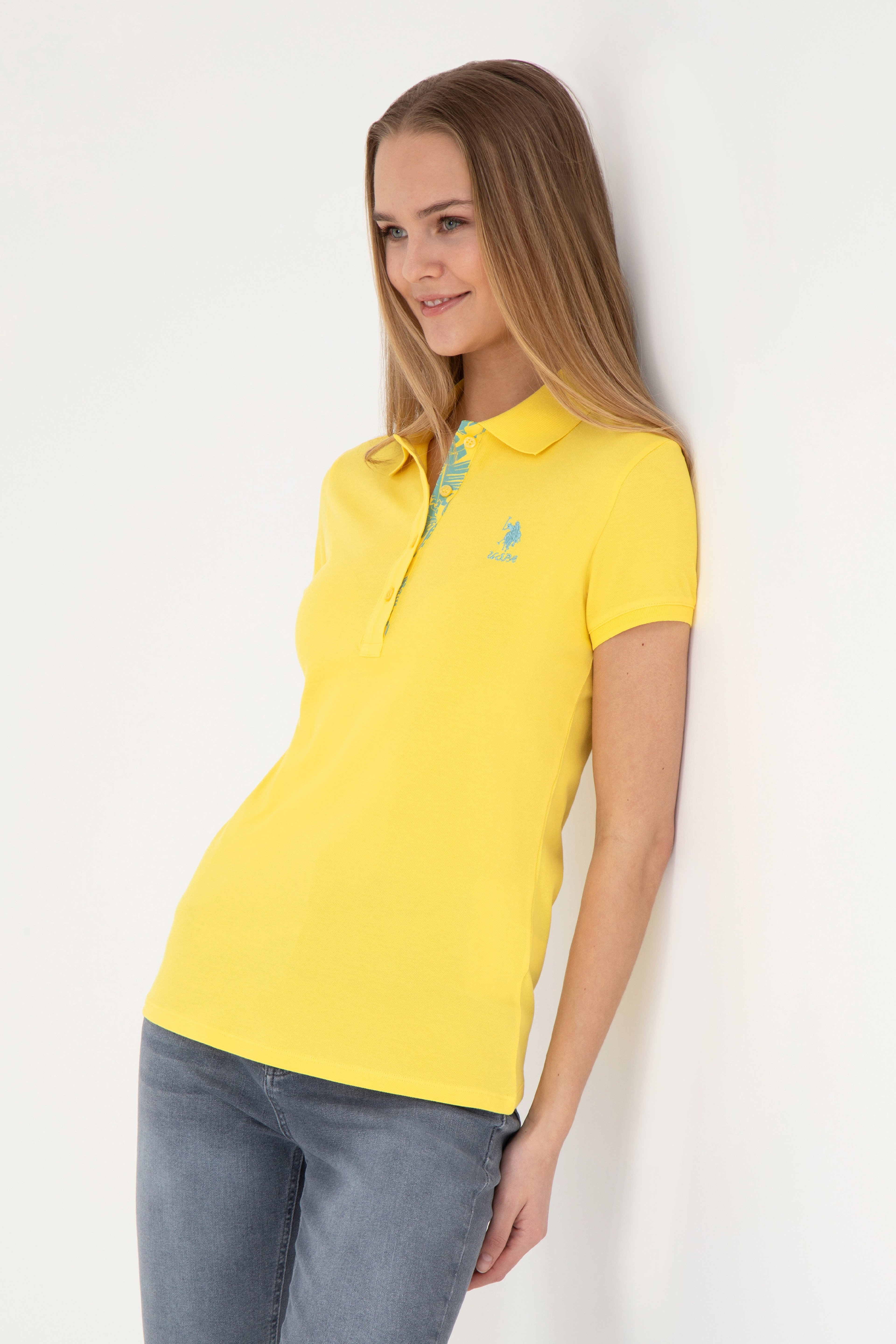 Kadın Sarı Basic Polo Yaka Tişört
