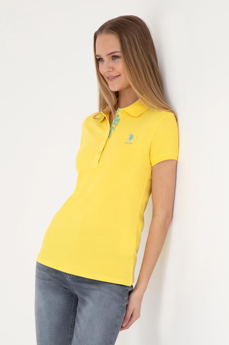 Kadın Sarı Basic Polo Yaka Tişört