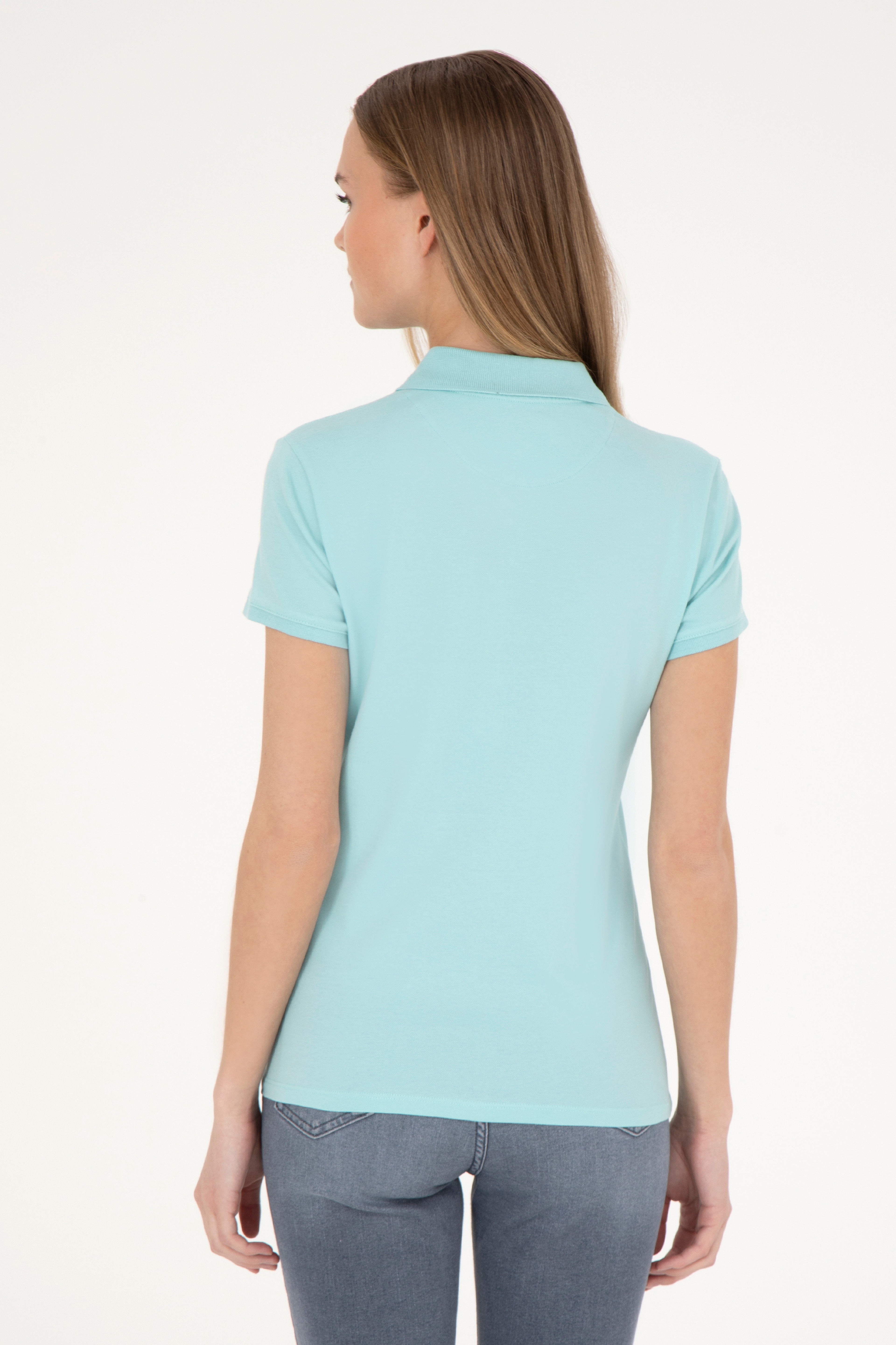 Kadın Somon Basic Polo Yaka Tişört - Image 5