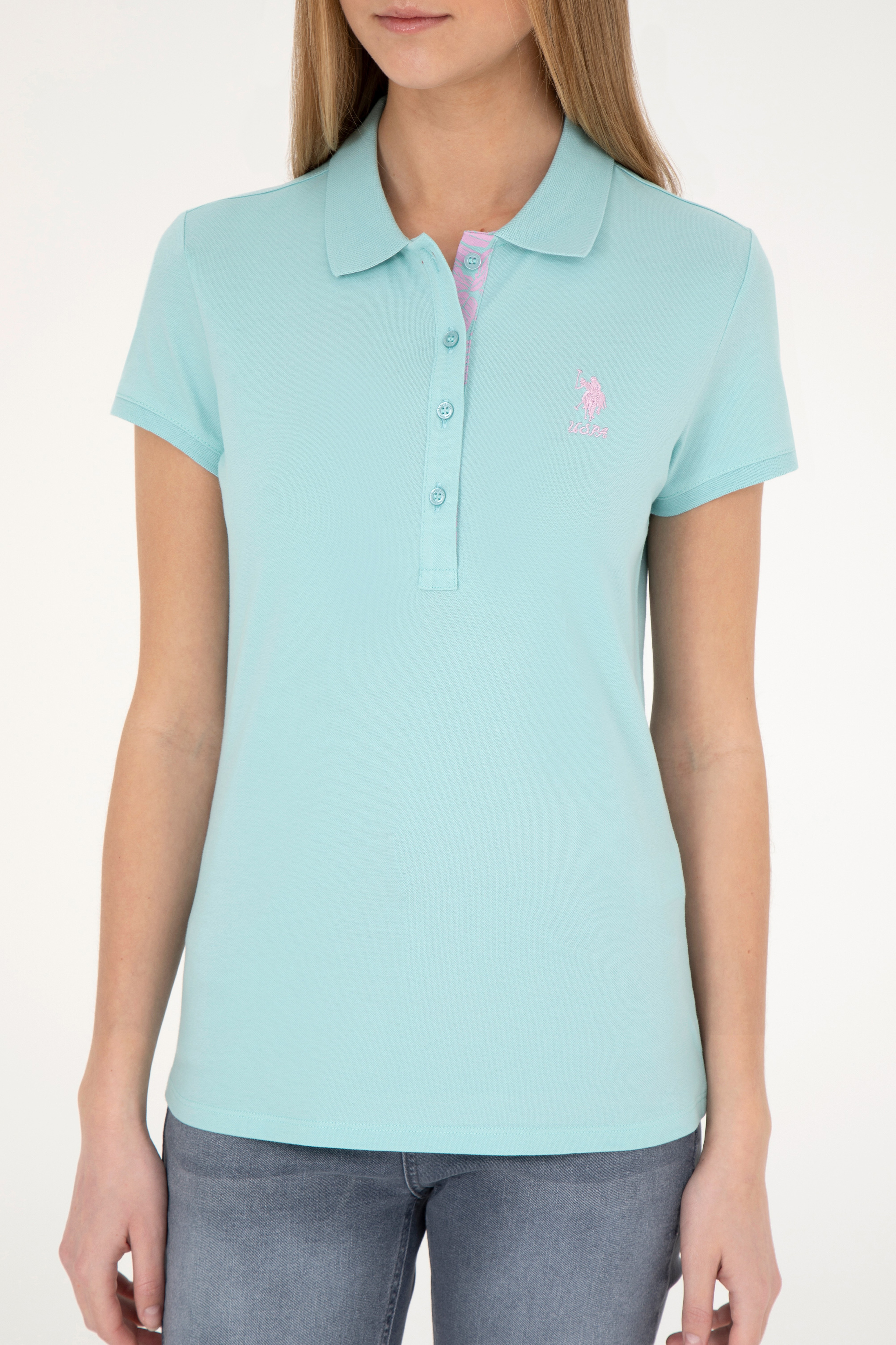 Kadın Somon Basic Polo Yaka Tişört - Image 6